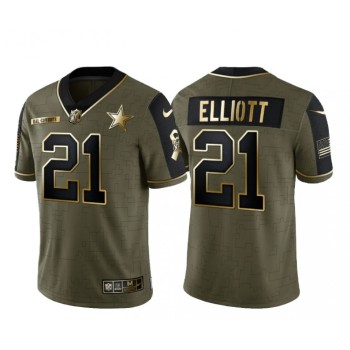 Men's Dallas Cowboys #21 Ezekiel Elliott 2021 Olive Salute To Service Golden Limited Stitched Jersey Men's Dallas Cowboys #21 Ezekiel Elliott 2021 Olive Salute To Service Golden Limited Stitched Jersey