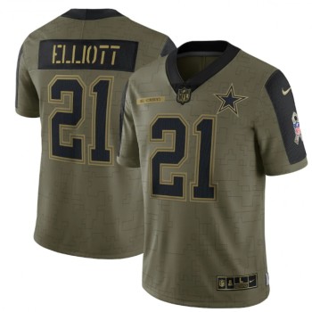 Men's Dallas Cowboys #21 Ezekiel Elliott 2021 Olive Salute To Service Limited Stitched Jersey Men's Dallas Cowboys #21 Ezekiel Elliott 2021 Olive Salute To Service Limited Stitched Jersey
