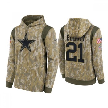 Men's Dallas Cowboys #21 Ezekiel Elliott Camo 2021 Salute To Service Therma Performance Pullover Hoodie Men's Dallas Cowboys #21 Ezekiel Elliott Camo 2021 Salute To Service Therma Performance Pullover Hoodie