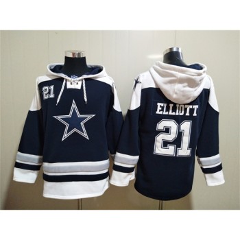 Men's Dallas Cowboys #21 Ezekiel Elliott Navy Ageless Must-Have Lace-Up Pullover Hoodie Men's Dallas Cowboys #21 Ezekiel Elliott Navy Ageless Must-Have Lace-Up Pullover Hoodie