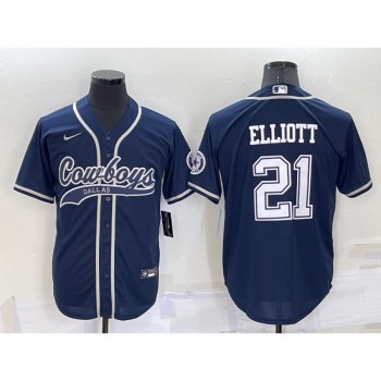 Men's Dallas Cowboys #21 Ezekiel Elliott Navy Cool Base Stitched Baseball Jersey Men's Dallas Cowboys #21 Ezekiel Elliott Navy Cool Base Stitched Baseball Jersey