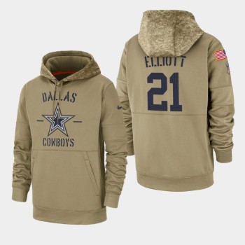 Men's Dallas Cowboys #21 Ezekiel Elliott Tan 2019 Salute to Service Sideline Therma Pullover Hoodie Men's Dallas Cowboys #21 Ezekiel Elliott Tan 2019 Salute to Service Sideline Therma Pullover Hoodie