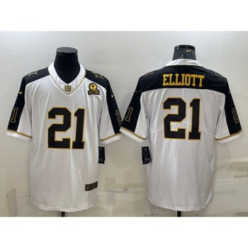 Men's Dallas Cowboys #21 Ezekiel Elliott White Gold Edition With 1960 Patch Limited Stitched Football Jersey Men's Dallas Cowboys #21 Ezekiel Elliott White Gold Edition With 1960 Patch Limited Stitched Football Jersey