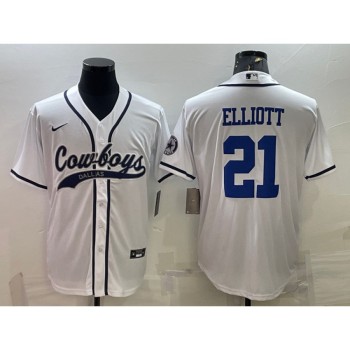 Men's Dallas Cowboys #21 Ezekiel Elliott White With Patch Cool Base Stitched Baseball Jersey Men's Dallas Cowboys #21 Ezekiel Elliott White With Patch Cool Base Stitched Baseball Jersey