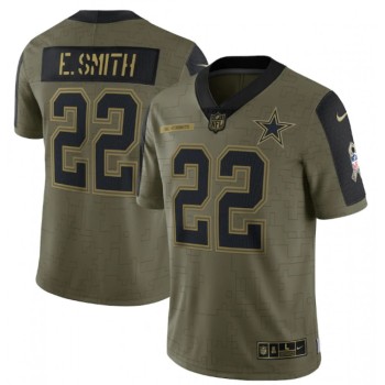 Men's Dallas Cowboys #22 Emmitt Smith 2021 Olive Salute To Service Limited Stitched Jersey Men's Dallas Cowboys #22 Emmitt Smith 2021 Olive Salute To Service Limited Stitched Jersey