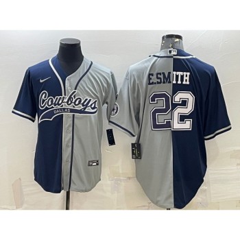 Men's Dallas Cowboys #22 Emmitt Smith Navy/Grey Split With Patch Cool Base Stitched Baseball Jersey Men's Dallas Cowboys #22 Emmitt Smith Navy/Grey Split With Patch Cool Base Stitched Baseball Jersey