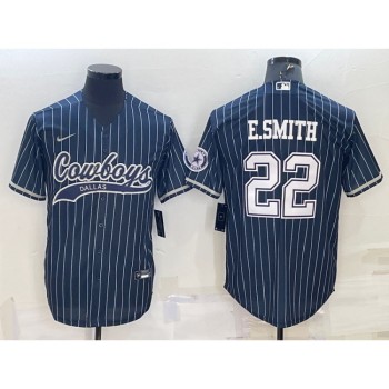 Men's Dallas Cowboys #22 Emmitt Smith Navy With Patch Cool Base Stitched Baseball Jersey Men's Dallas Cowboys #22 Emmitt Smith Navy With Patch Cool Base Stitched Baseball Jersey