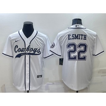 Men's Dallas Cowboys #22 Emmitt Smith White Cool Base Stitched Baseball Jersey Men's Dallas Cowboys #22 Emmitt Smith White Cool Base Stitched Baseball Jersey