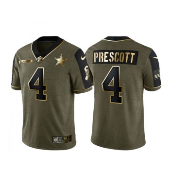 Men's Dallas Cowboys #4 Dak Prescott 2021 Olive Salute To Service Golden Limited Stitched Jersey Men's Dallas Cowboys #4 Dak Prescott 2021 Olive Salute To Service Golden Limited Stitched Jersey