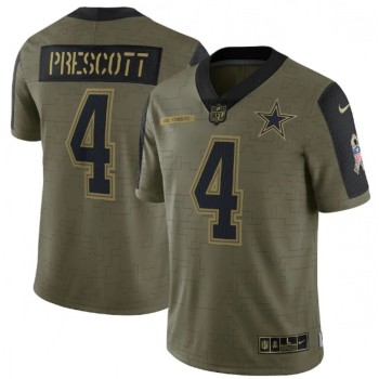 Men's Dallas Cowboys #4 Dak Prescott 2021 Olive Salute To Service Limited Stitched Jersey Men's Dallas Cowboys #4 Dak Prescott 2021 Olive Salute To Service Limited Stitched Jersey