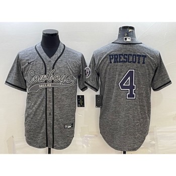Men's Dallas Cowboys #4 Dak Prescott Grey With Patch Cool Base Stitched Baseball Jersey Men's Dallas Cowboys #4 Dak Prescott Grey With Patch Cool Base Stitched Baseball Jersey