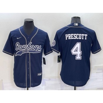 Men's Dallas Cowboys #4 Dak Prescott Navy Cool Base Stitched Baseball Jersey Men's Dallas Cowboys #4 Dak Prescott Navy Cool Base Stitched Baseball Jersey