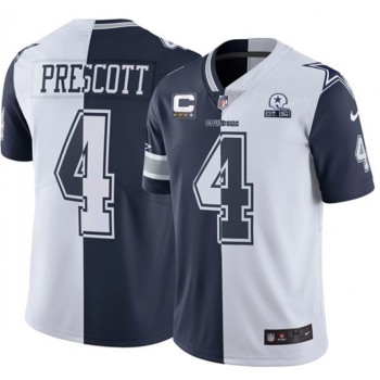 Men's Dallas Cowboys #4 Dak Prescott Navy White Split With C Patch And 1960 Patch Limited Stitched Jersey Men's Dallas Cowboys #4 Dak Prescott Navy White Split With C Patch And 1960 Patch Limited Stitched Jersey