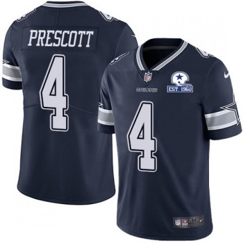 Men's Dallas Cowboys #4 Dak Prescott Navy With Established In 1960 Patch Limited Stitched Jersey Men's Dallas Cowboys #4 Dak Prescott Navy With Established In 1960 Patch Limited Stitched Jersey
