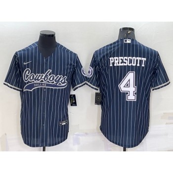 Men's Dallas Cowboys #4 Dak Prescott Navy With Patch Cool Base Stitched Baseball Jersey Men's Dallas Cowboys #4 Dak Prescott Navy With Patch Cool Base Stitched Baseball Jersey