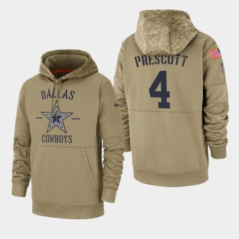 Men's Dallas Cowboys #4 Dak Prescott Tan 2019 Salute to Service Sideline Therma Pullover Hoodie Men's Dallas Cowboys #4 Dak Prescott Tan 2019 Salute to Service Sideline Therma Pullover Hoodie