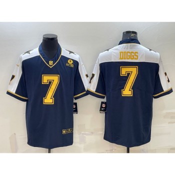 Men's Dallas Cowboys #7 Trevon Diggs Navy Gold Edition With 1960 Patch Limited Stitched Football Jersey Men's Dallas Cowboys #7 Trevon Diggs Navy Gold Edition With 1960 Patch Limited Stitched Football Jersey