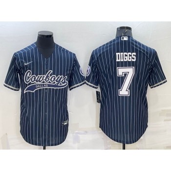 Men's Dallas Cowboys #7 Trevon Diggs Navy With Patch Cool Base Stitched Baseball Jersey Men's Dallas Cowboys #7 Trevon Diggs Navy With Patch Cool Base Stitched Baseball Jersey