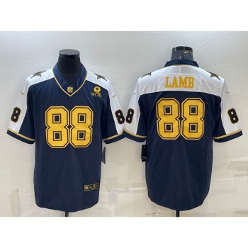 Men's Dallas Cowboys #88 CeeDee Lamb Navy Gold Edition With 1960 Patch Limited Stitched Football Jersey Men's Dallas Cowboys #88 CeeDee Lamb Navy Gold Edition With 1960 Patch Limited Stitched Football Jersey
