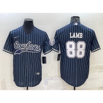 Men's Dallas Cowboys #88 CeeDee Lamb Navy With Patch Cool Base Stitched Baseball Jersey Men's Dallas Cowboys #88 CeeDee Lamb Navy With Patch Cool Base Stitched Baseball Jersey