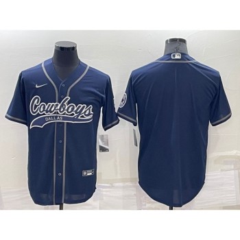 Men's Dallas Cowboys Blank Navy Cool Base Stitched Baseball Jersey Men's Dallas Cowboys Blank Navy Cool Base Stitched Baseball Jersey