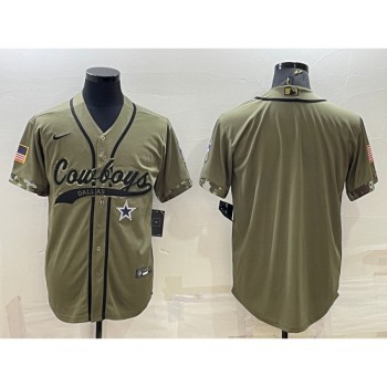 Men's Dallas Cowboys Blank Olive Salute to Service Cool Base Stitched Baseball Jersey Men's Dallas Cowboys Blank Olive Salute to Service Cool Base Stitched Baseball Jersey