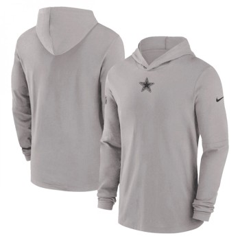 Men's Dallas Cowboys Grey Sideline Performance Long Sleeve Hoodie T-Shirt Men's Dallas Cowboys Grey Sideline Performance Long Sleeve Hoodie T-Shirt