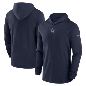 Men's Dallas Cowboys Navy Sideline Performance Long Sleeve Hoodie T-Shirt Men's Dallas Cowboys Navy Sideline Performance Long Sleeve Hoodie T-Shirt