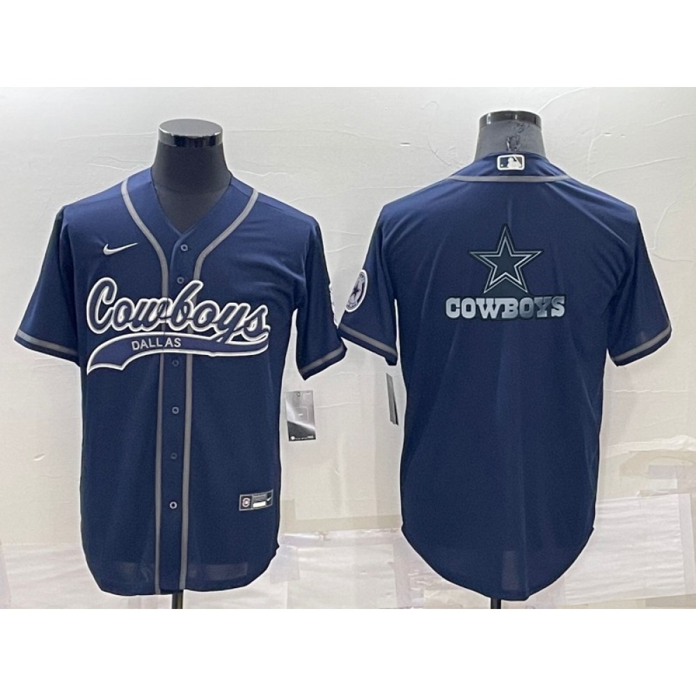 Men's Dallas Cowboys Navy Team Big Logo With Patch Cool Base Stitched Baseball Jersey