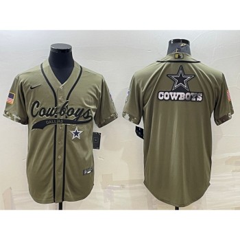 Men's Dallas Cowboys Olive Salute to Service Team Big Logo Cool Base Stitched Baseball Jersey Men's Dallas Cowboys Olive Salute to Service Team Big Logo Cool Base Stitched Baseball Jersey