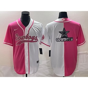 Men's Dallas Cowboys Pink/White Split Team Big Logo Cool Base Stitched Baseball Jersey Men's Dallas Cowboys Pink/White Split Team Big Logo Cool Base Stitched Baseball Jersey