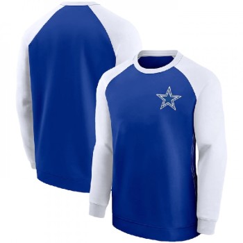 Men's Dallas Cowboys Royal/White Historic Raglan Crew Performance Sweater Men's Dallas Cowboys Royal/White Historic Raglan Crew Performance Sweater