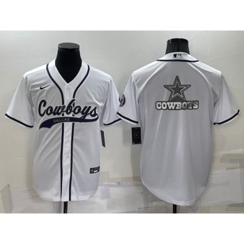 Men's Dallas Cowboys White Team Big Logo With Patch Cool Base Stitched Baseball Jersey
