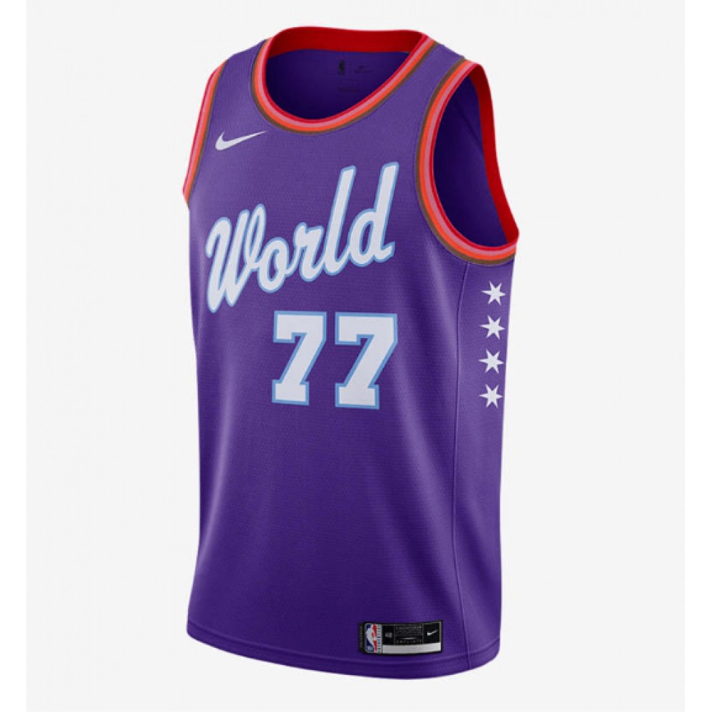 Men's Dallas Mavericks #77 Luka Doncic 2020 Purple Rising Star World Team StitchedJersey