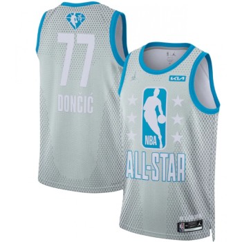 Men's Dallas Mavericks #77 Luka Doncic 2022 All-Star Grey 75th Anniversary Navy Stitched Basketball Jersey Men's Dallas Mavericks #77 Luka Doncic 2022 All-Star Grey 75th Anniversary Navy Stitched Basketball Jersey