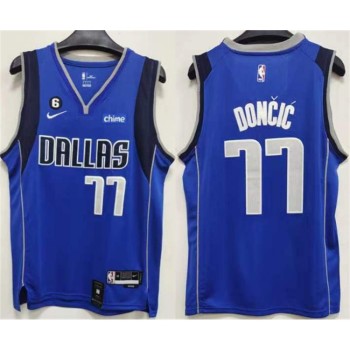 Men's Dallas Mavericks #77 Luka Doncic Blue No.6 Patch Stitched Jersey Men's Dallas Mavericks #77 Luka Doncic Blue No.6 Patch Stitched Jersey