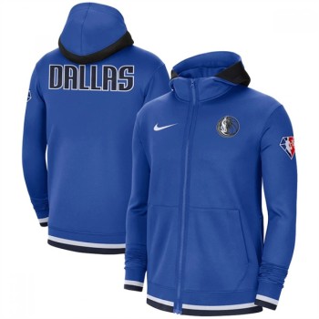 Men's Dallas Mavericks Blue 75th Anniversary Performance Showtime Full-Zip Hoodie Jacket Men's Dallas Mavericks Blue 75th Anniversary Performance Showtime Full-Zip Hoodie Jacket