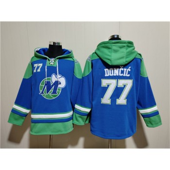 Men's Dallas Mavericks #77 Luka Doncic Royal Ageless Must-Have Lace-Up Pullover Hoodie Men's Dallas Mavericks #77 Luka Doncic Royal Ageless Must-Have Lace-Up Pullover Hoodie