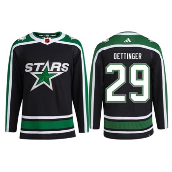 Men's Dallas Stars #29 Jake Oettinger Black 2022-23 Reverse Retro Stitched Jersey Men's Dallas Stars #29 Jake Oettinger Black 2022-23 Reverse Retro Stitched Jersey