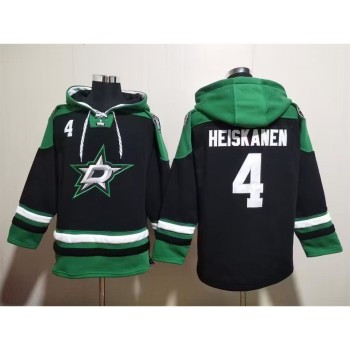 Men's Dallas Stars #4 Miro Heiskanen Black Green Lace-Up Pullover Hoodie Men's Dallas Stars #4 Miro Heiskanen Black Green Lace-Up Pullover Hoodie