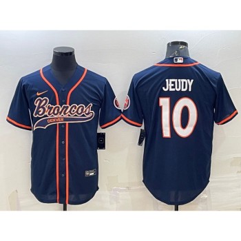 Men's Denver Broncos #10 Jerry Jeudy Navy With Patch Cool Base Stitched Baseball Jersey Men's Denver Broncos #10 Jerry Jeudy Navy With Patch Cool Base Stitched Baseball Jersey