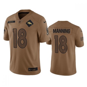 Men's Denver Broncos #18 Peyton Manning 2023 Brown Salute To Service Limited Stitched Football Jersey Men's Denver Broncos #18 Peyton Manning 2023 Brown Salute To Service Limited Stitched Football Jersey