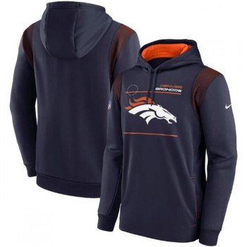 Men's Denver Broncos 2021 Navy Sideline Logo Performance Pullover Hoodie Men's Denver Broncos 2021 Navy Sideline Logo Performance Pullover Hoodie