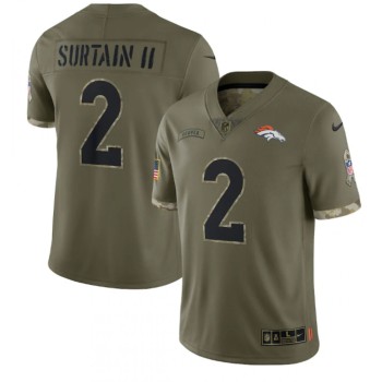 Men's Denver Broncos #2 Pat Surtain II Olive 2022 Salute To Service Limited Stitched Jersey