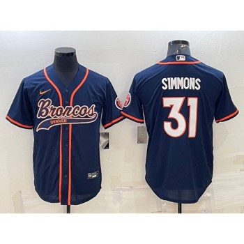 Men's Denver Broncos #31 Justin Simmons Navy With Patch Cool Base Stitched Baseball Jersey Men's Denver Broncos #31 Justin Simmons Navy With Patch Cool Base Stitched Baseball Jersey