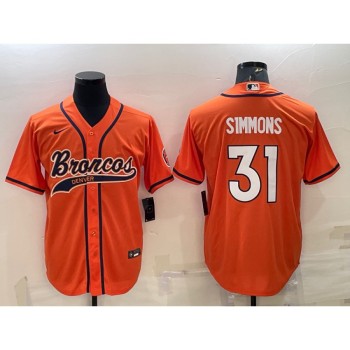Men's Denver Broncos #31 Justin Simmons Orange With Patch Cool Base Stitched Baseball Jersey Men's Denver Broncos #31 Justin Simmons Orange With Patch Cool Base Stitched Baseball Jersey