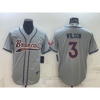 Men's Denver Broncos #3 Russell Wilson Grey With Patch Cool Base Stitched Baseball Jersey Men's Denver Broncos #3 Russell Wilson Grey With Patch Cool Base Stitched Baseball Jersey