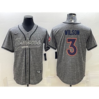 Men's Denver Broncos #3 Russell Wilson Grey With Patch Cool Base Stitched Baseball Jersey Men's Denver Broncos #3 Russell Wilson Grey With Patch Cool Base Stitched Baseball Jersey