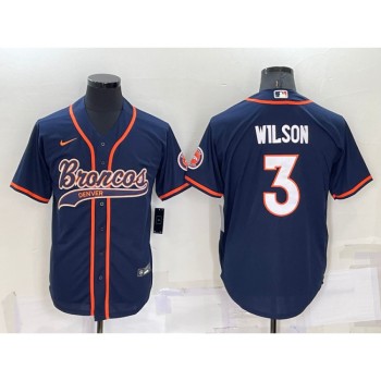 Men's Denver Broncos #3 Russell Wilson Navy Cool Base Stitched Baseball Jersey Men's Denver Broncos #3 Russell Wilson Navy Cool Base Stitched Baseball Jersey