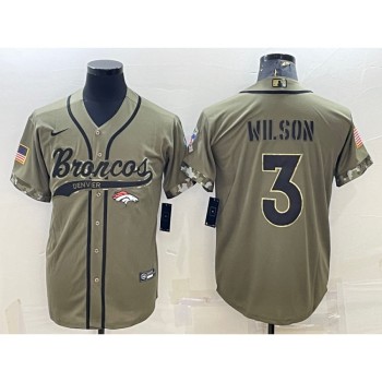 Men's Denver Broncos #3 Russell Wilson Olive 2022 Salute to Service Cool Base Stitched Baseball Jersey Men's Denver Broncos #3 Russell Wilson Olive 2022 Salute to Service Cool Base Stitched Baseball Jersey